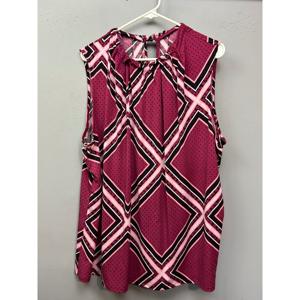 Croft & Barrow Blouse Women 2X Burgundy Geometric Sleeveless Keyhole‎ Tank 16076